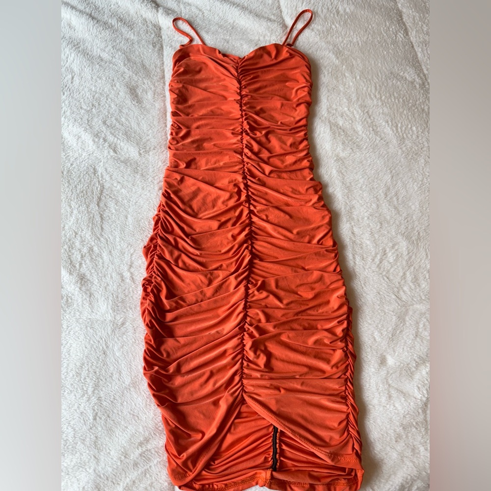 Ruched Orange Dress